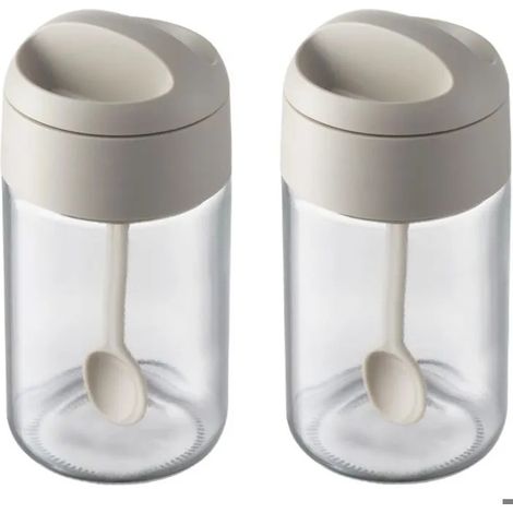 Un ensemble de récipients pour conserver le sucre et le sel, pots à épices en verre avec cuillères, 250 ml (8,5 oz). (1/5)