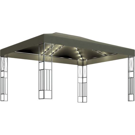 Tonnelle Barnum de Jardin, Pavillon, Pergola, Tente de jardin, avec guirlande lumineuse à LED 3x4 m Taupe Tissu OIB8541E