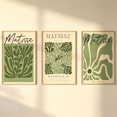 Lot de 3 posters muraux, images abstraites sur toile, vert et beige, décoration murale moderne bohème pour salon, chambre à coucher, bureau, sans cadre (30 x 40 cm) (1/5)