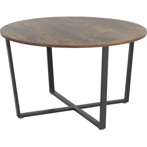 Mesa de centro madera oscura tablero de MDF negro 80 cm patas de metal industrial sala de estar Orick