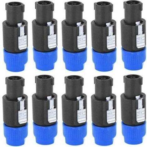 10 piezas Conector de amplificador de cable Speakon 4, XU, Pin Conector de altavoz de audio resistente al agua C-NL4FC (Azul) (1/4)
