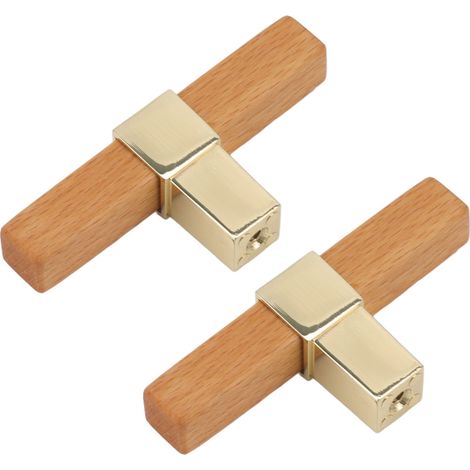 Lot de 2 poignées de porte en bois doré, pour tiroir, placard ou penderie de cuisine. (1/5)