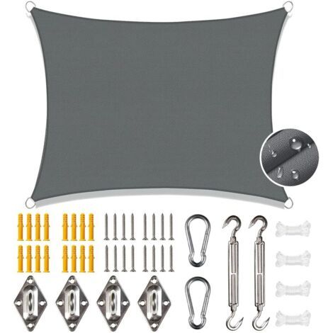 Voile d'ombrage imperméable avec œillets - 2 x 3 m - Voile d'ombrage rectangulaire pour balcon - Avec kit de fixation (1/5)