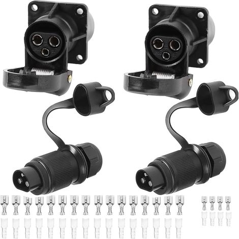 2 pièces Fiche Remorque 3broches 12v 24v et 2 pièces Prise Remorque 3broches,Fiche Attelage 3 pin Mâle pour Agricole Véhicule,Voiture Porte-vélo,Prise d'attelage,Prise 3 plots Agricole (1/5)