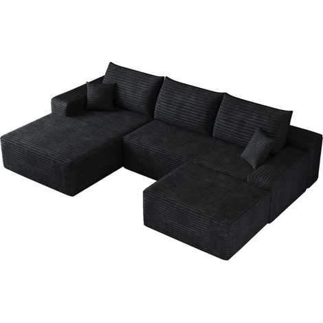 Sofá esquinero modular 270 cm en tejido negro con chaise longue y espuma HOMVRA (1/5)