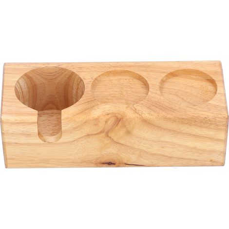Kaffeetamperständer aus Buchenholz mit 3 Schlitzen für Siebträger und Tamper, für Theke, Bar, Zuhause, Holzfarbe, Frontöffnung (1/5)