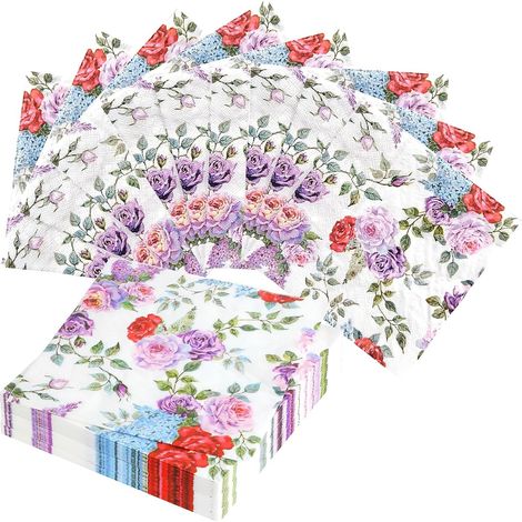 Lot de 80 serviettes en papier à fleurs roses vintage, motif floral, idéales pour les fêtes d'anniversaire, mariages et célébrations printanières (33 x 33 cm). (1/5)