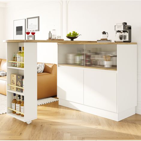 Meuble de cuisine rotatif 360° blanc en MDF, 90 x 45 x 100 cm DESVIAE (1/5)