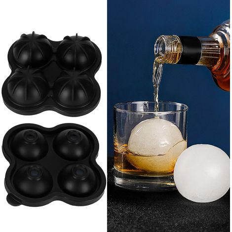 Silikon-Eiswürfelform mit 4 Mulden zur Herstellung von kugelförmigen Eiswürfeln, ideal für die Küche (schwarz). (1/5)