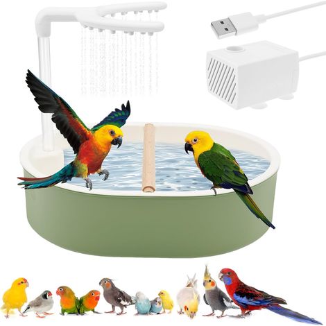 1 Baignoire Oiseau Cascade Eau Circulante Perchoir PP Pour Perruches Calopsittes Inséparables (1/5)