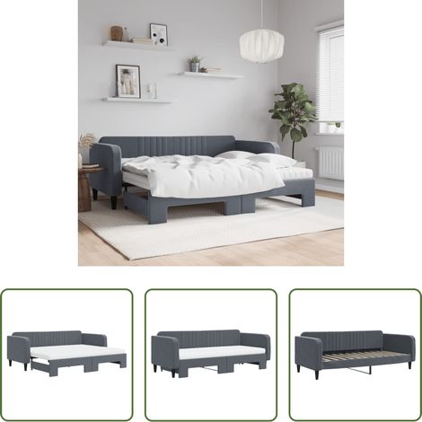 vidaXL Sofa-Bett - Tagesbett Ausziehbar mit Matratzen Dunkelgrau 90x200 cm Samt (1/5)