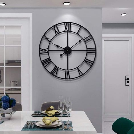 Reno – Reloj de pared redondo vintage silencioso de hierro macizo – 40 cm – Números romanos negros – Decoración para salón, dormitorio, cocina (1/5)