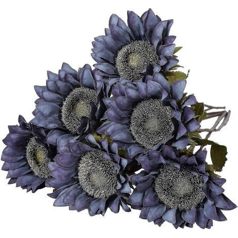 Lot de 6 tournesols artificiels en soie à longues tiges, bouquet de grands tournesols pour centre de table, décoration de maison ou de mariage (1/4)