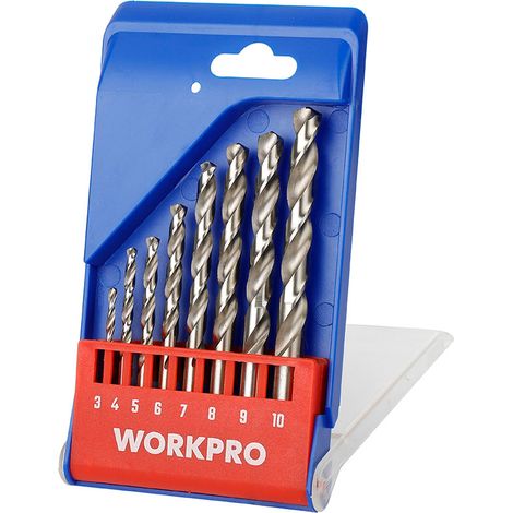 Set de brocas Workpro 3, 4, 5, 6, 7, 8, 9 y 10 mm Metal 8 Piezas (1/2)