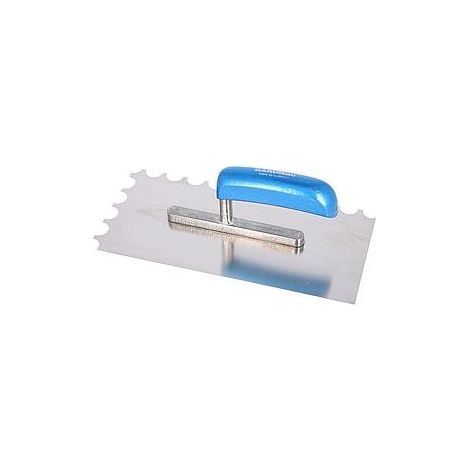Truelle HAROMAC a moitiee arrondi dentee, inoxydable 280x130x0,7mm