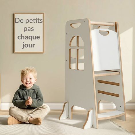 Tour Montessori Enfant Réglable – Aide Cuisine Sécurisée 2-6 Ans, Marchepied Bois avec Protection Anti-Basculement (1/5)