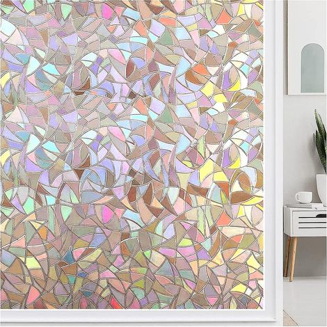 Film décoratif pour fenêtre effet arc-en-ciel 3D - Autocollant, film opaque électrostatique pour verre - 45 x 200 cm - Idéal pour la chambre, la cuisine et la maison (1/5)