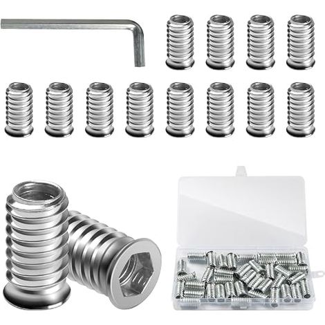 Insert Fileté Bois M6 x 20mm, 40 Pièces Douille Filetée Visser Écrous à Bois Acier au Carbone Zinc Intérieur Manchons a Visse Vis Tête, Inserts D'écrou Ecrou Hexagonal pour Meubles en Bois (1/5)