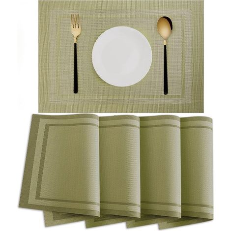 Cuatro manteles individuales decorativos 45 x 30 cm, fabricados PVC, lavables, calor, antimanchas, manteles individuales color dorado (1/5)