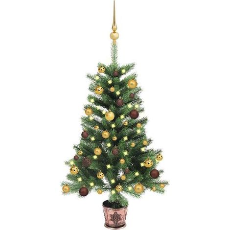 Sapin de Noël artificiel pré-illuminé et boules décoratives, 240 cm, vert (1/5)