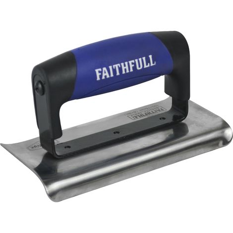 Faithfull FAIPTEDG6SS Prestige - Cazzuola in acciaio INOX per bordi di cemento, 150 x 75 mm, colore: argento/nero/blu (1/4)
