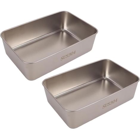 Lot de 2 plaques de cuisson rectangulaires (22 x 15 x 6,5 cm) en acier inoxydable, idéales pour gâteaux, brownies, lasagnes et gratins. Compatibles lave-vaisselle. (1/5)