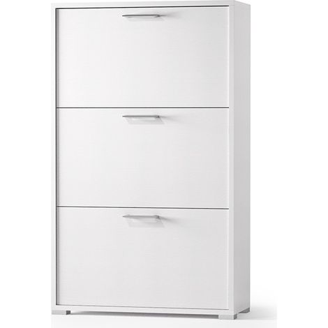 Scarpiera salvaspazio con tre ante a ribalta in legno bianco H 112 cm (1/3)