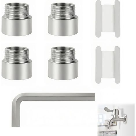 4 Pièces Rallonge de Robinet 1/2", Rallonge filetée pour valve d'angle - Rallonge de pommeau de douche - Raccord de robinet de jardin (Acier inoxydable, 1/2" x15mm(4PCS) + Clés allen sphérique) (1/5)