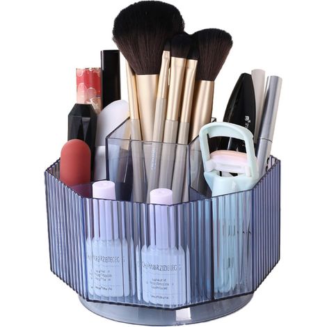 Support rotatif 360° pour maquillage, organiseur cosmétique transparent avec 5 emplacements, plateau tournant rond de rangement pour vanity, salle de bain, comptoir, bleu (1/5)