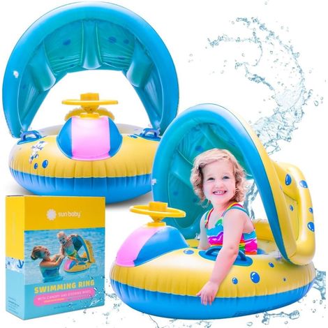 Flotador de natación Colchón hinchable Barco hinchable infantil con toldo y volante