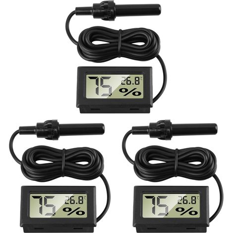 Lot de 3 Thermomètre Hygromètre, Sonde Externe 1,5m, Écran LCD, Température -50 à 70°C, Humidité 10 à 90%, Aquarium, Reptile (1/5)