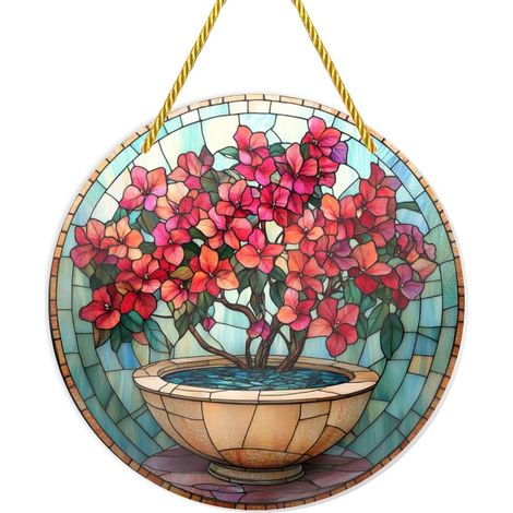 Cafemira Décoration murale en acrylique, pot de fleurs verre coloré, avec cadre circulaire (1/5)