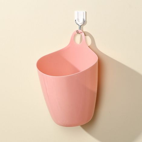 Petite poubelle suspendue, poubelle de bureau, porte-stylo mural, mini seau de rangement rose (1/5)