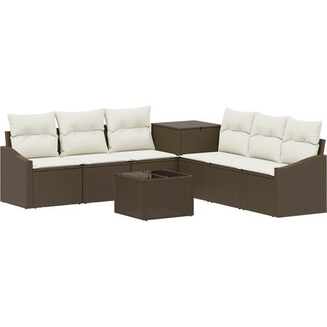 Sofa Set 8 stk. Braun und Creme Weiß Polyrattan und Stahl vidaXL (1/5)