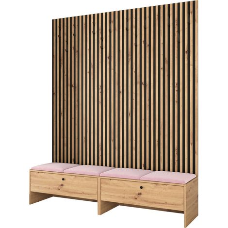 Meuble d'entrée Donio V, Chêne Artisan + Manila 09, 206x170x44cm, Tissu, Stratifié, À poser