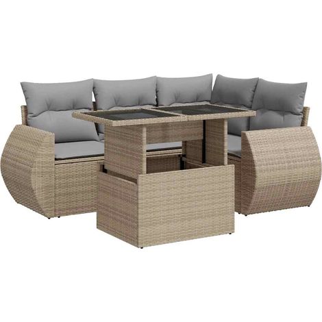 Set Divano da Giardino 5 pz con Cuscini Beige in Polyrattan vidaXL (1/5)