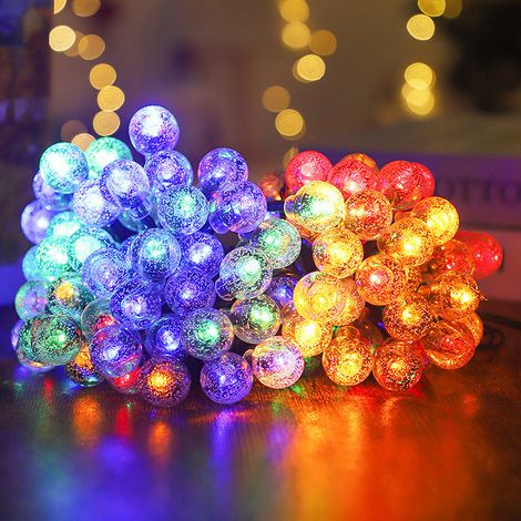Guirlande lumineuse décorative à bulles LED solaires, 5 mètres de long avec 20 boules lumineuses colorées. (1/5)