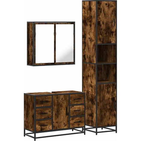 Maison Exclusive - 3-tlg. Badmöbel-Set Räuchereiche Holzwerkstoff