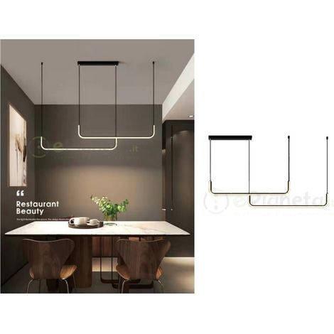 Lampadario sospensione 42w lineare orizzontale design minimal moderno nero luce led bianco calda (1/3)