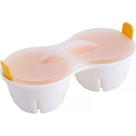Pocheuses à œufs Micro-ondes, Moule à œufs Sans-BPA, Chaudière à œufs, Cuiseur à Vapeur Micro-ondes à œufs, Double Tasse en Polypropylène avec Fermeture (jaune et blanche) (1/5)