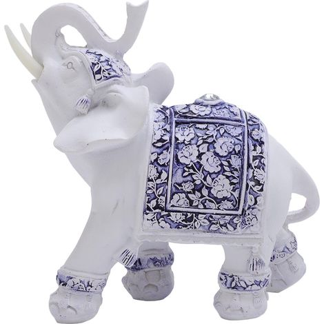 Statue décorative éléphant Résine Figurine sculpture style porcelaine bleu et blanc décoration intérieure bureau cadeau 11cm (1/5)