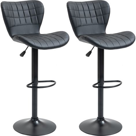 Lot de 2 tabourets de bar rétro noir, hauteur réglable 89-109 cm, 47x51,5 cm (1/5)
