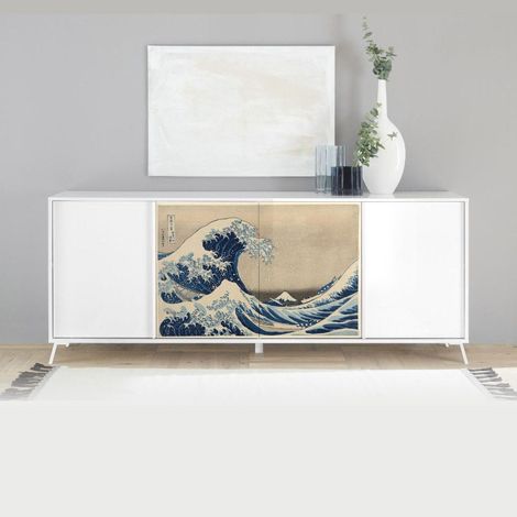 Madia 4 ante finitura Bianco Lucido "La grande onda di Kanagawa" linea ARTE (1/4)