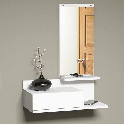 Recibidor Gundsø - Estantería con espejo aglomerado 80 x 60 x 30 cm blanco [en.casa] (1/5)