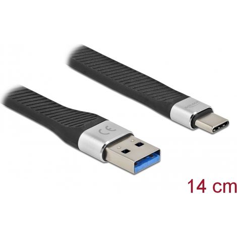 Delock Cable de cinta plana USB 3.2 Gen 1 FPC USB Tipo-A a USB Type-Câ¢ 14 cm PD 3 A