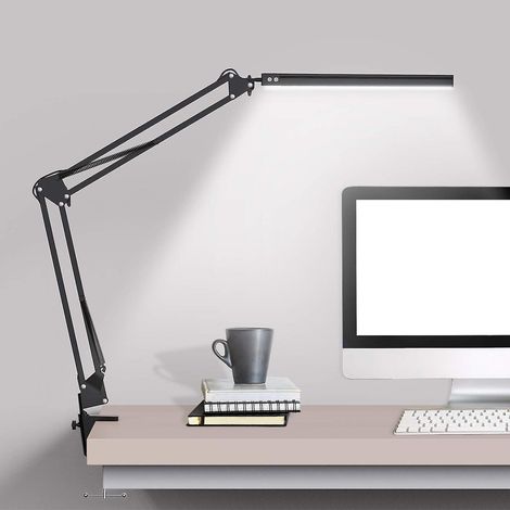 Lampe de bureau LED avec pince, lampe de bureau à bras articulé, lampe de bureau réglable pour protéger les yeux (3 couleurs) (1/4)