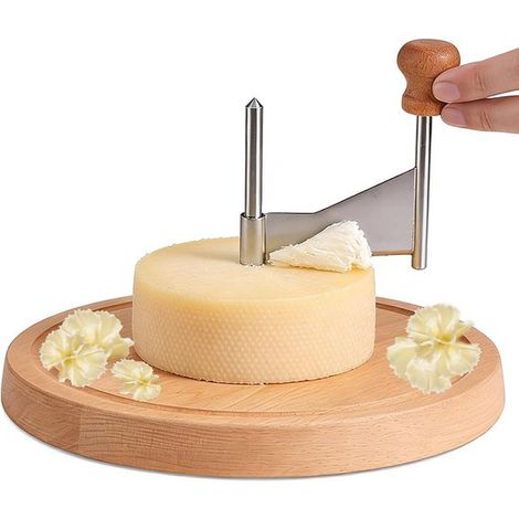 Cortador de queso, cortador de mantequilla manual multifuncional, base de madera, rizador de queso para flores de queso y chocolate (1/5)