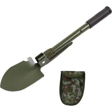 Pelle pliante camping, pelle portable en métal légère et robuste, outil de creusage pour jardinage, survie, randonnée et travaux extérieurs en plein air, vert, 41×9.5 cm (1/5)
