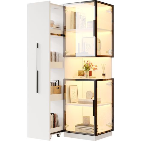 Vitrine haute en MDF blanc et verre, avec portes double face, LED multicolore, étagères coulissantes, rangement gain de place pour salon ou cuisine  CHICFURN (1/5)