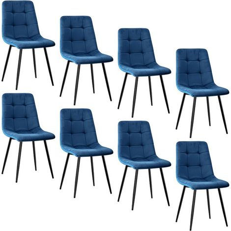 WAFTING Lot de 8 Chaises de Salle à Manger, Chaise de Cuisine en Velours et Pieds en Métal - Bleu (1/5)